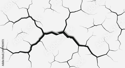 Fissure network abstract pattern representing fracture, damage, fault lines, or surface imperfections on a white solid background, suggesting