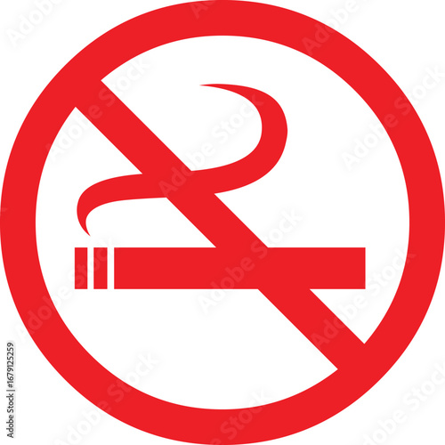no smoking sign with cigarette symbol inside prohibition circle. Clear health and safety warning icon for public spaces and workplaces. Universal design for awareness and prevention.