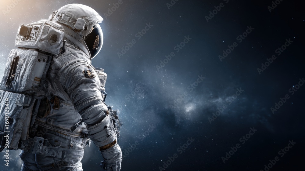 Naklejka premium Astronaut explores the vastness of space surrounded by stars and galaxies