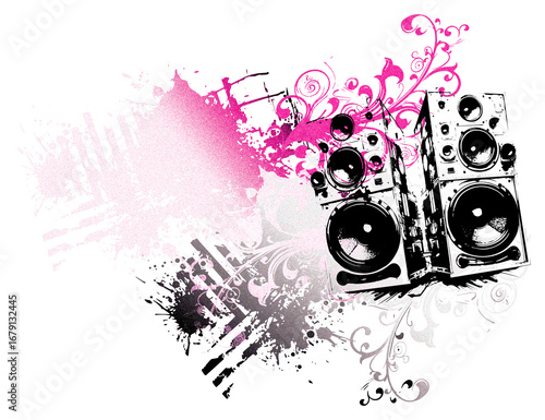Abstract music background with speakers - Pink version