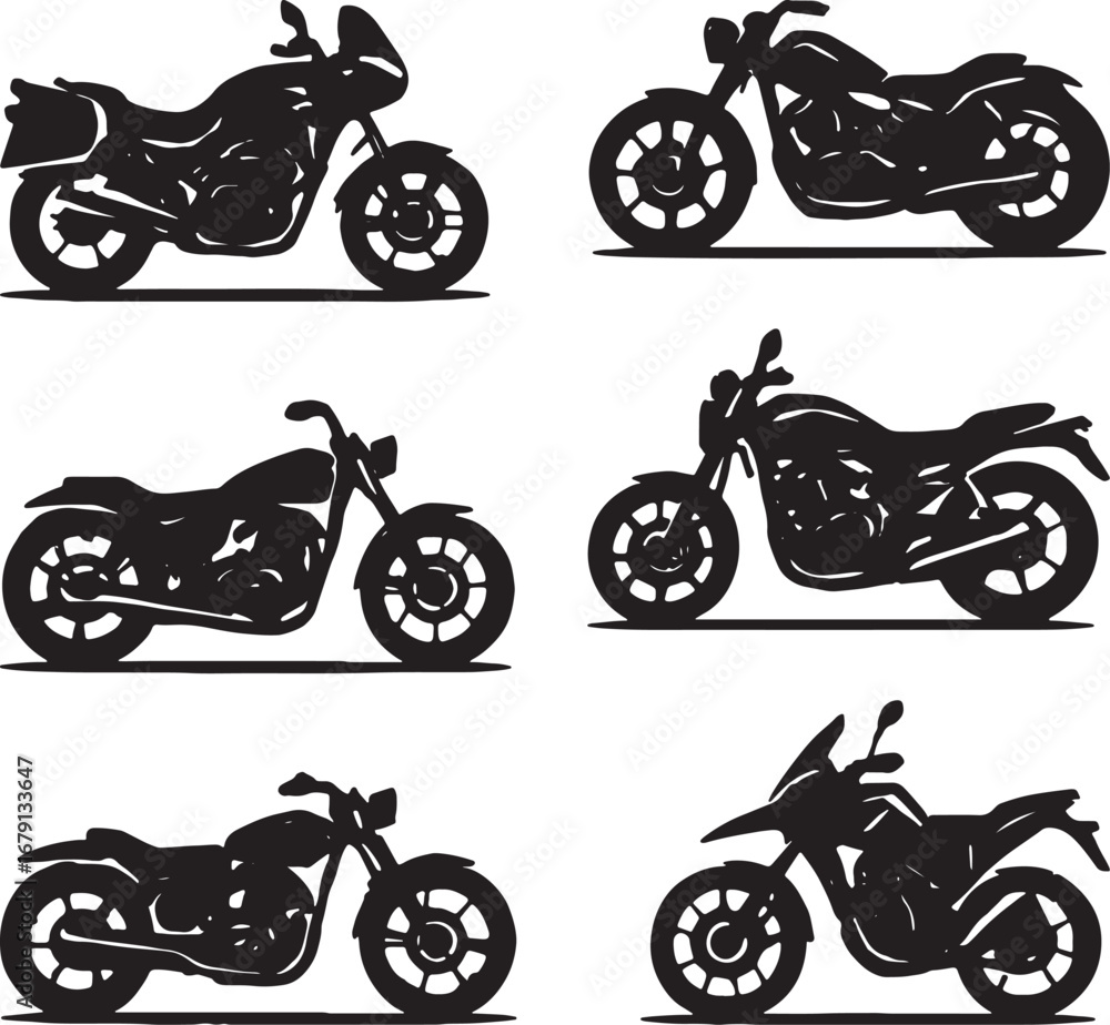 Obraz premium Six Different Motorcycle Silhouettes Vector Graphic