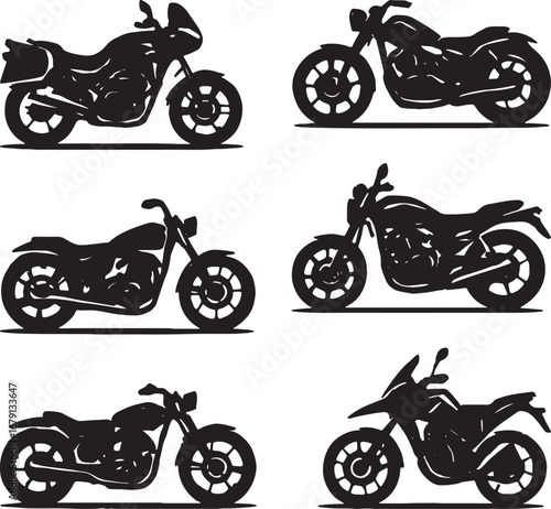 Six Different Motorcycle Silhouettes Vector Graphic
