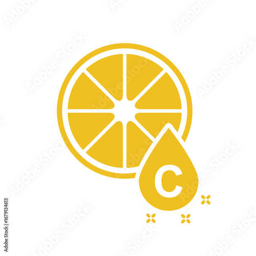 Vitamin C orange and structure. Pill vitamins complex - icon, vector.
