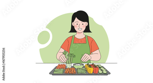 Woman Preparing a Colorful Vegetable Platter for a Healthy and Balanced Meal