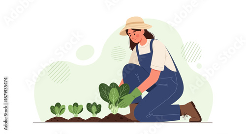 Woman Harvesting Fresh Vegetables in Garden Enjoying Her Organic Farming Activities