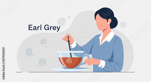 Woman Preparing Earl Grey Tea Inside of Glass Cup With Minimalist Style and Soft Lighting