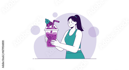 Woman Holding A Smoothie Illustration Depicting A Healthy Lifestyle And Nutrition