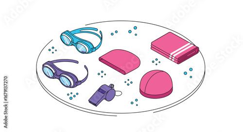 Collection of swimming equipment and accessories for aquatic activities and training sessions