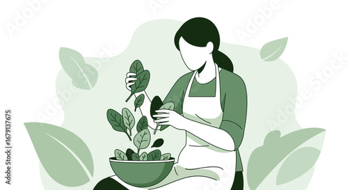 Woman Preparing Nutritious Salad in Modern Kitchen Environment for Healthy Lifestyle