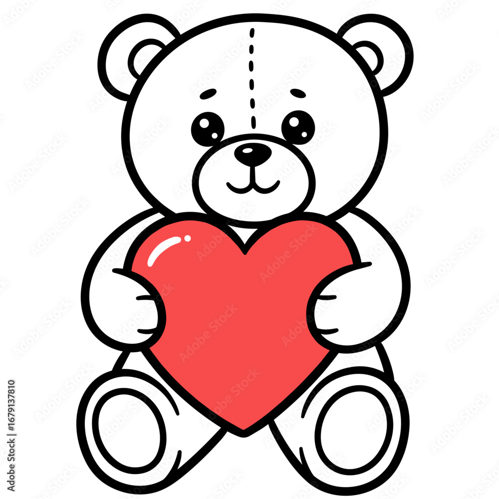 Obraz premium Teddy bear holding a red heart with a cute expression for Valentine's Day 
