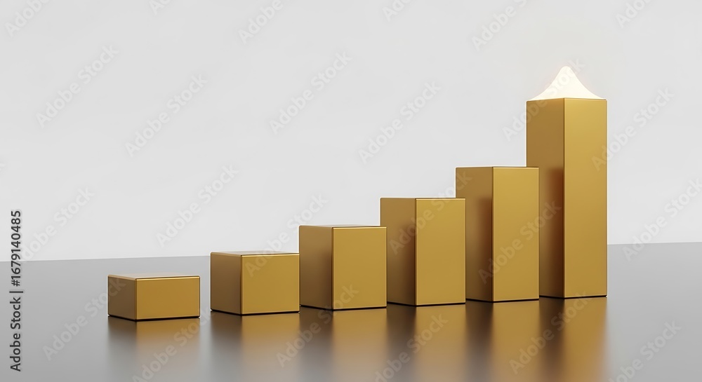 Fototapeta premium Golden bar chart illustrating upward trend and business growth financial success and positive economic performance