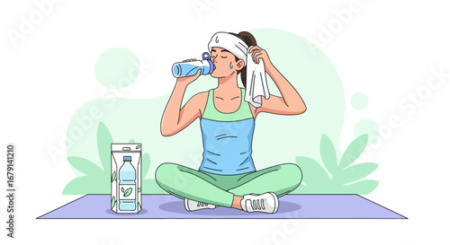 Woman Resting And Drinking Water After Exercise During Active Fitness Session