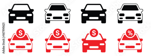 Car icon set linear style. Transport symbol. Vector illustration Auto vehicle isolated. Transport icons. Automobile silhouette front view. Sedan car, vehicle or automobile symbol on white background 