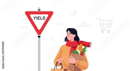 Woman Pauses, Yields to Life's Demands, While Shopping for Groceries and Essentials