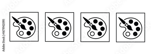 Palette vector icon symbol. illustration sign collection. Artist palette with paint brush icon in black and white creative design and fine art concept illustration