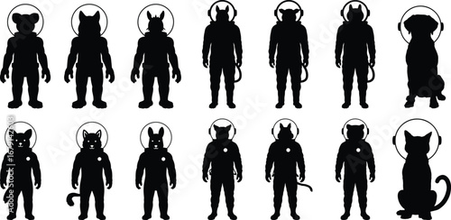 Animal Astronaut Silhouettes in Space Suits vector