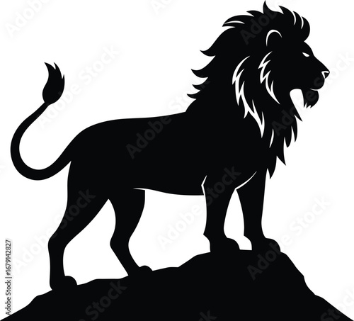 Majestic lion silhouette standing proudly on a rocky outcrop