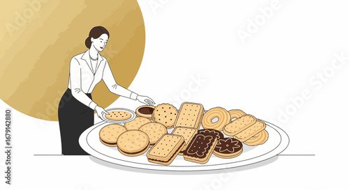 Woman Serving Cookies On Plate, Baked Delights, Sweet Treats, Delicious Snacks Presentation