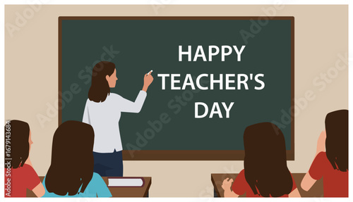 Happy Teachers Day Classroom Scene Illustration