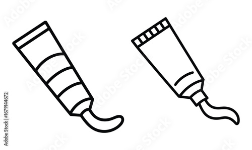 Packaging Tube Icons. Outline icon set of packaging tubes: toothpaste tube, glue tube, cream tube, paint tube, caulking tube