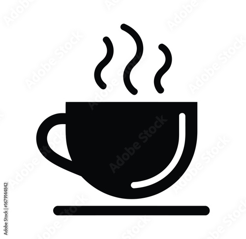  hot tea or coffee cup line art vector illustration on white background