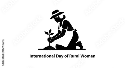 Vector art of rural woman planting a sapling
