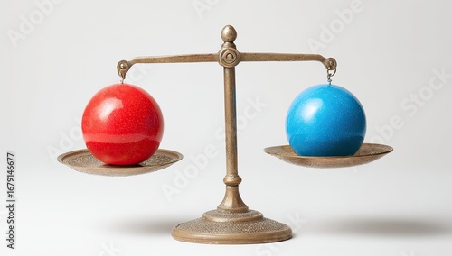 Antique scale with red and blue spheres