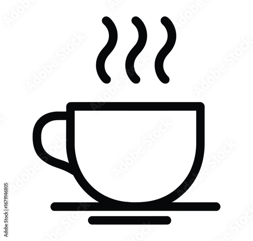 hot tea or coffee cup line art vector illustration on white background