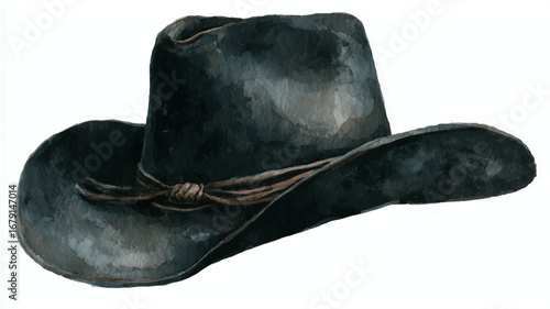 Vector illustration of cowboy hat on a white background, watercolor painting.