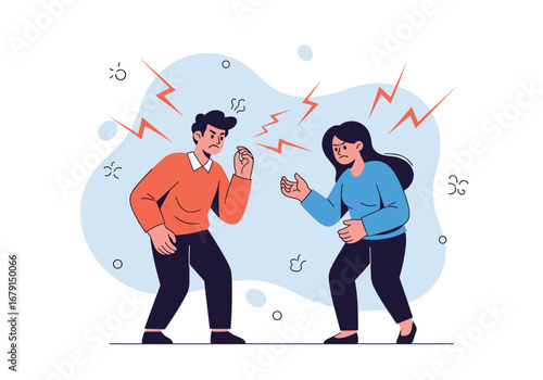 Couple arguing loudly experiencing relationship conflict stress and anger