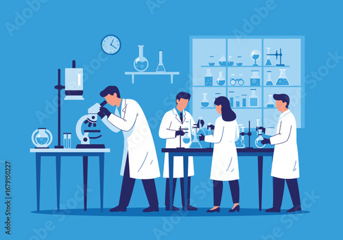 Scientists conducting research and experiments in a modern laboratory setting