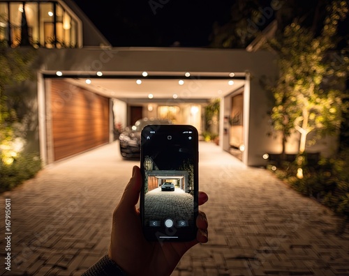 Night photo of a house with car