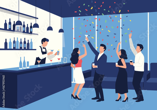 People celebrating and enjoying a night out at a lively bar