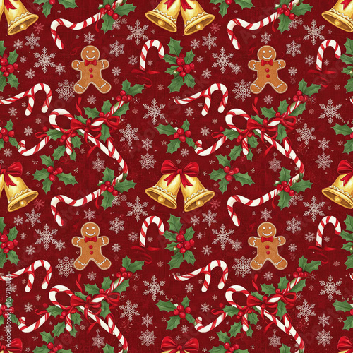 pattern with small festive icons on a cream background, perfect for holiday designs and wrapping paper.