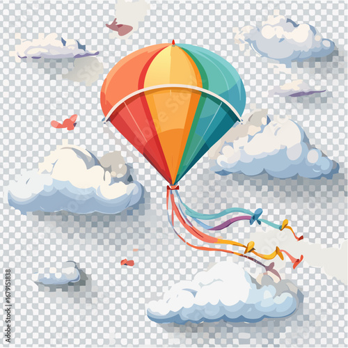 Colorful Hot Air Balloon Soaring Through a Dreamy Sky