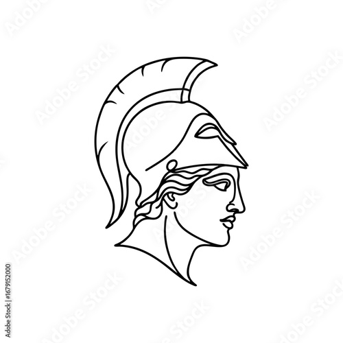 Classical Greek Warrior or Athena Head in Spartan Helmet Profile Minimalist Line Art