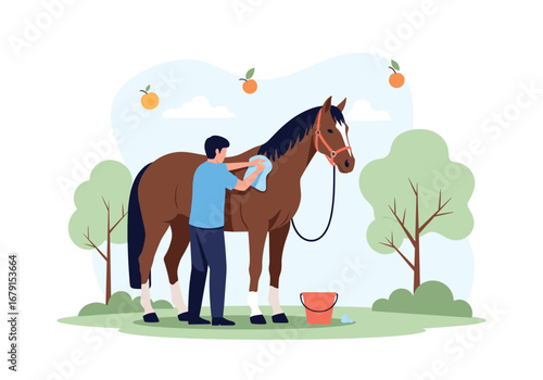 Caring for your horse grooming and cleaning a majestic equine friend outdoors
