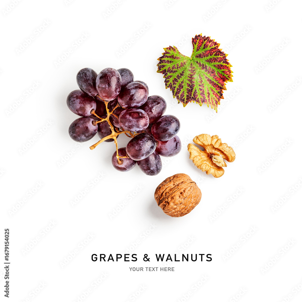 Obraz premium Fresh autumn fruits flat lay minimalist composition photography isolated on white background
