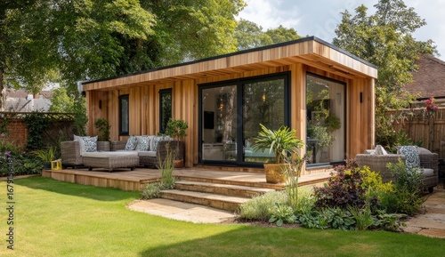 Modern wooden garden room with patio (1)