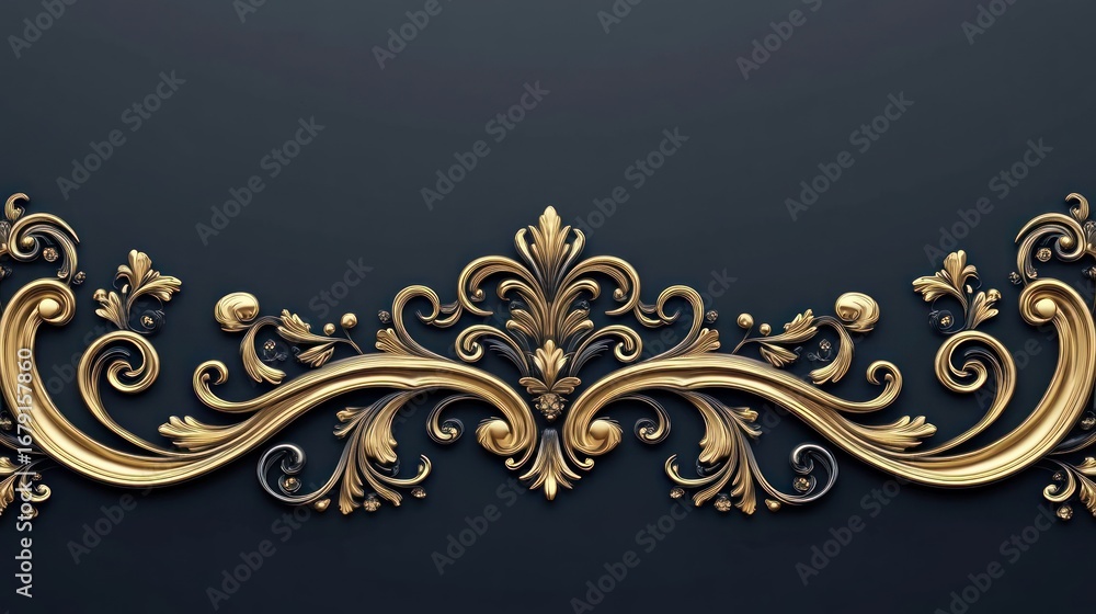 Elegant Gold and Black Ornate Design, Decorative Scrollwork, Luxury, 3D Render Elegant Gold and Black Ornate Design, Decorative Scrollwork, Luxury, 3D Render