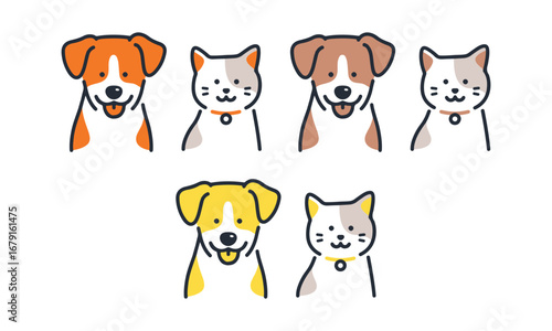 犬と猫のシンプルなアイコンイラスト素材。ベクター (Simple icon illustration material of dog and cat. vector). vector illustration eps file