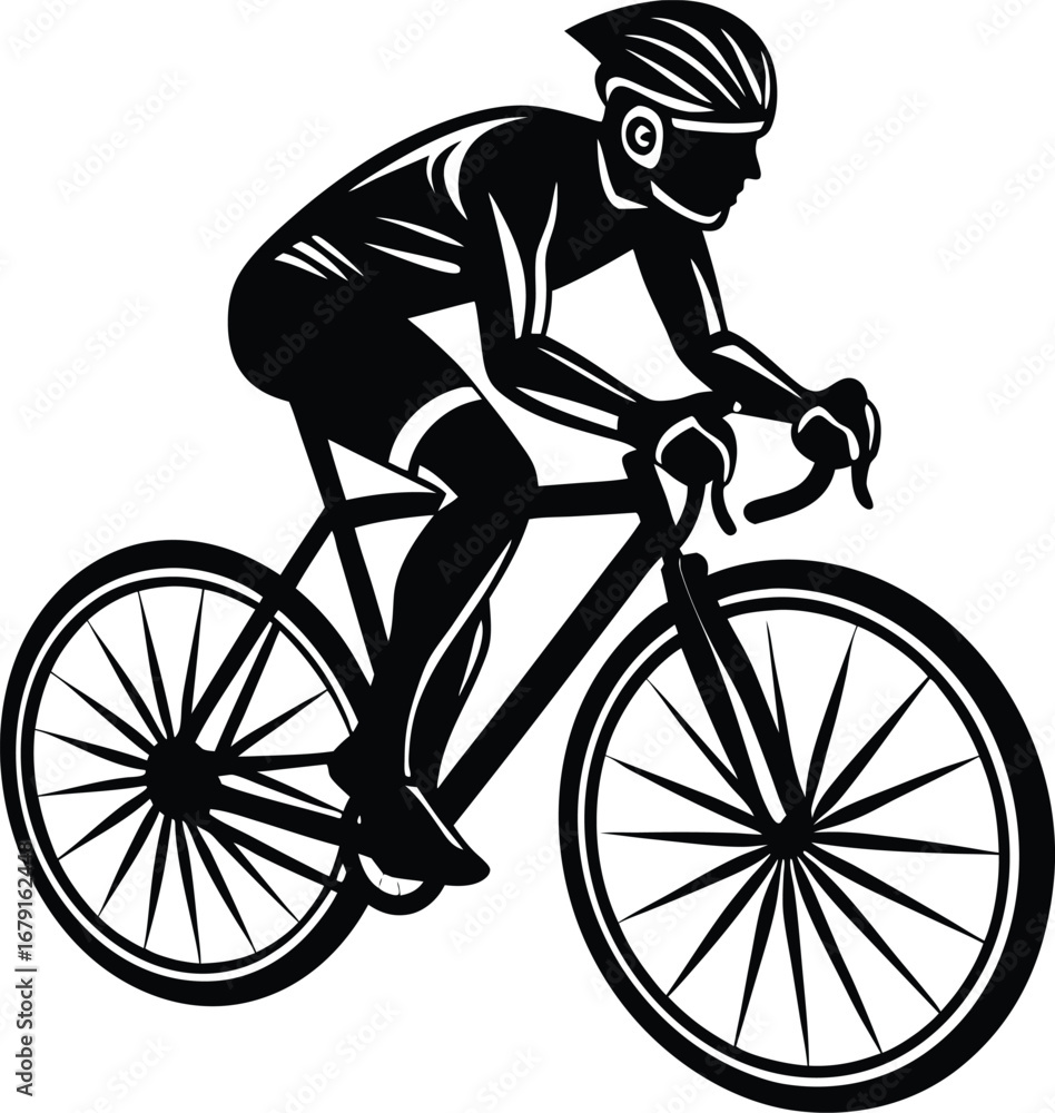 Naklejka premium Dynamic silhouette of a cyclist in full speed motion on a clean white background