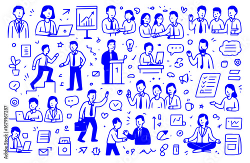 Hand-drawn doodle style vector set of business people and professionals, modern sketch outline icons, Editable Formats: AI, EPS, JPG, PNG, Ideal for Both Digital and Print Use

