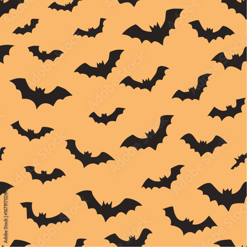 Vector seamless Halloween pattern — Flying bats silhouettes