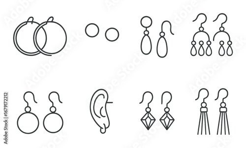 Variety of earrings: hoops, studs, chandeliers, tassels, and drop designs