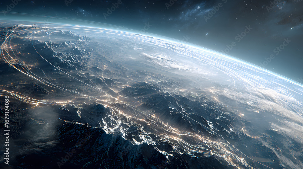 Fototapeta premium earth, planet, space, globe, world, map, blue, 3d, night, sun, global, sphere, atmosphere, sea, ocean, universe, light, sunrise, clouds, sky, astronomy, horizon, view, black, nature