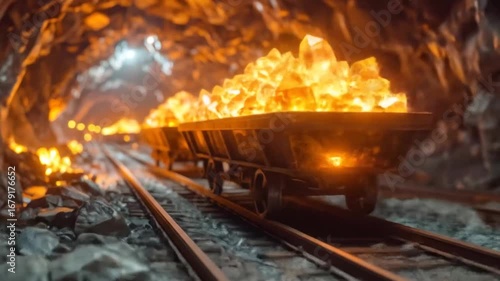 Gold Mine Carts: Transporting Precious Minerals Through Dark Tunnel