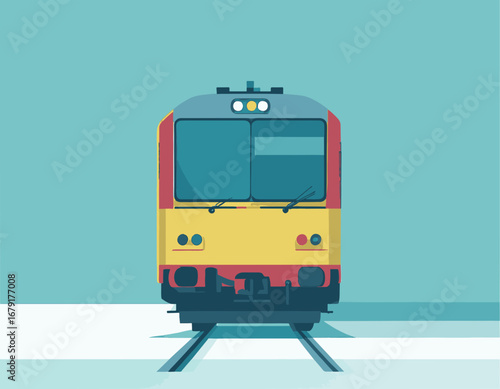 Front View Yellow Train Flat Vector