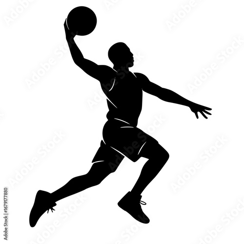 Black Silhouette Basketball Player Dunking Vector Isolated on White Background