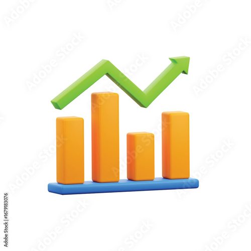 3d bar chart with upward trend arrow symbolizing business growth and financial success vector
